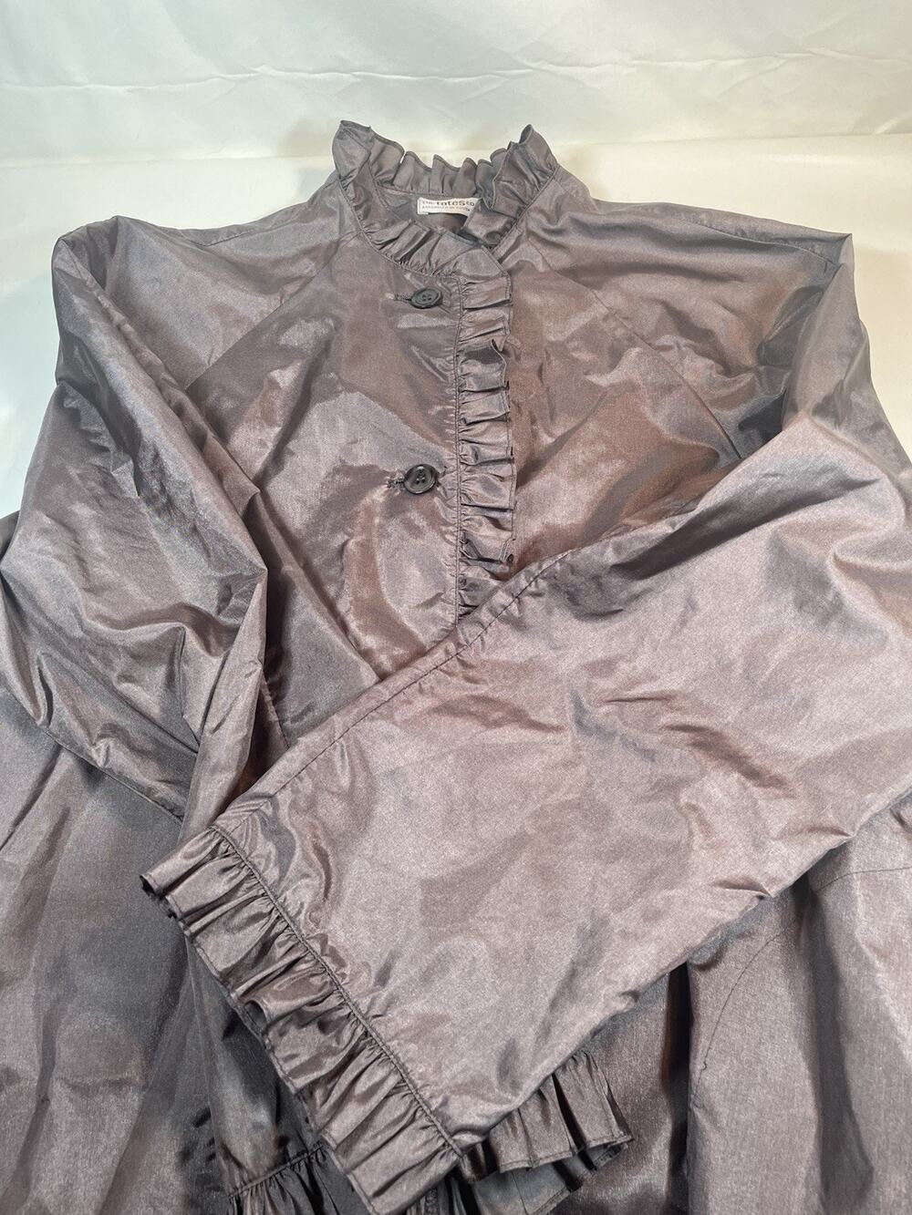 Vintage 90s The Totes Coat Womens 12 Brown Ruffle Long Raincoat
